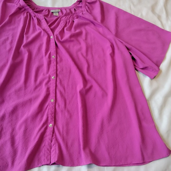 Catherines Shirt Top Blouse 5X 34W 36W Fuchsia Pink Textured Stretch Short Slv - Picture 5 of 12
